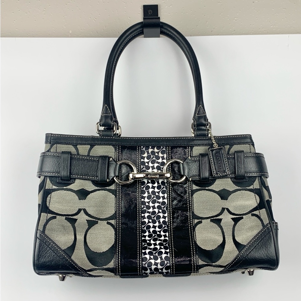 Y2K Coach Hampton's Signature Tote Shoulder Bag Black/Gray Purse